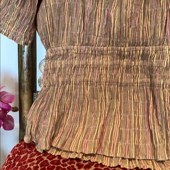 FREE PEOPLE VIVI COTTON CROPPED SMOCKED STRIPED TOP IN IVORY S, M - Picture 12 of 14